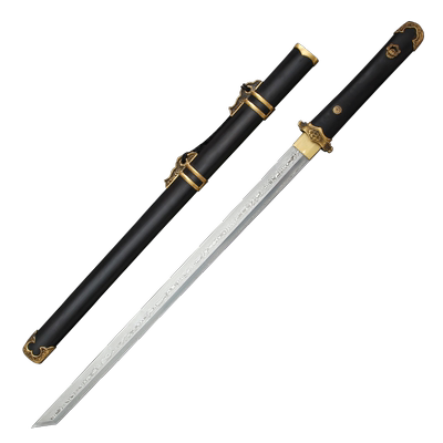 龙泉宝剑七星唐横刀花纹钢黑檀木