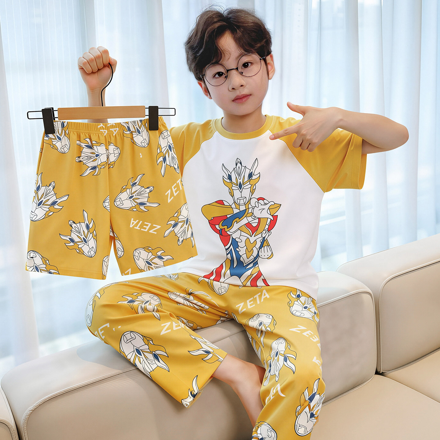 儿童睡衣2026新款夏季小男孩短袖纯棉薄款三件套中大童家居服套装