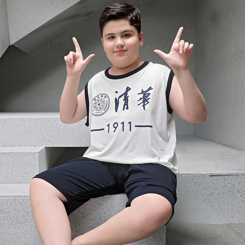 胖男童莫代尔无袖背心睡衣加肥加大夏季薄款凉感休闲款家居服套装