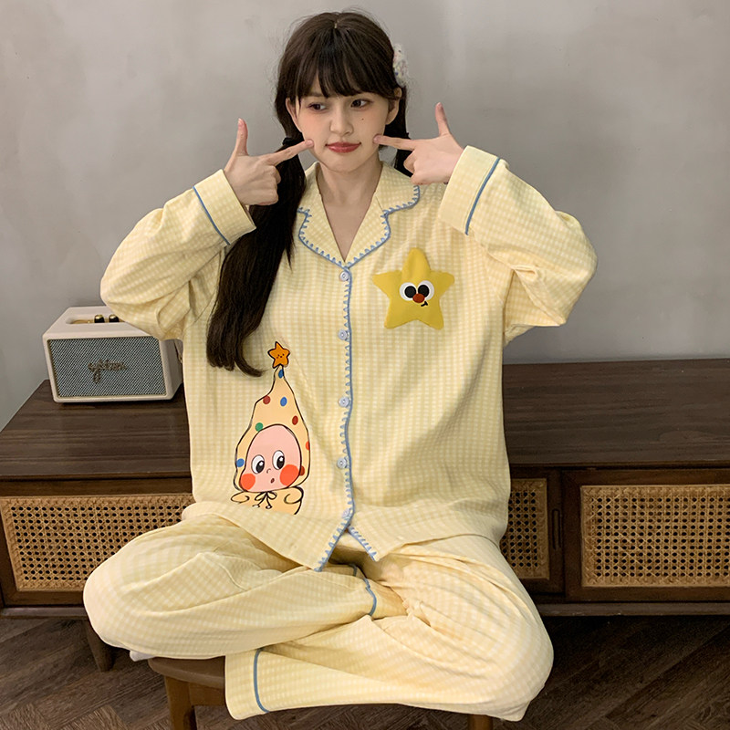 儿童睡衣女童纯棉套装春秋季新款卡通长袖初中生女孩开衫款家居服