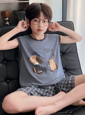 2026儿童睡衣夏季款背心套装无袖莫代尔薄款男童卡通中大童家居服