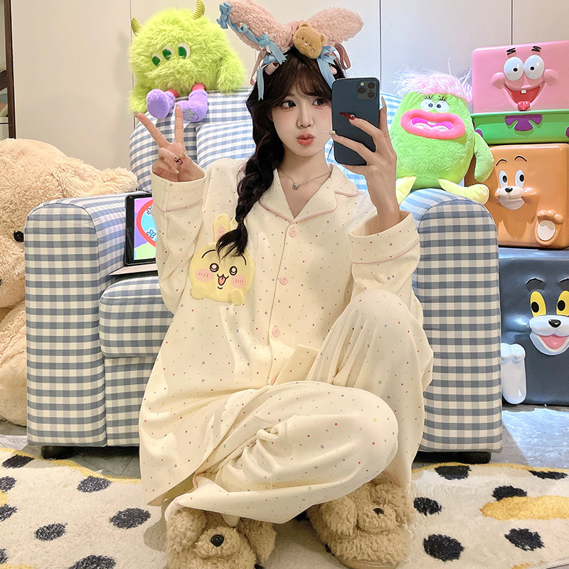 儿童睡衣女童翻领套装春秋季新款精梳棉初中生长袖甜美女孩家居服