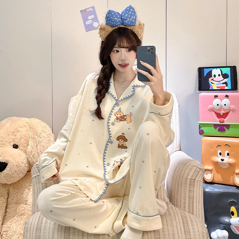 女童纯棉套装春秋季新款卡通长袖初中生女孩开衫款儿童睡衣家居服