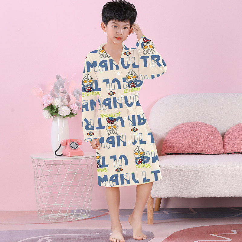 儿童浴袍薄款睡衣男童睡袍春秋夏季款精梳棉可爱卡通中大童家居服