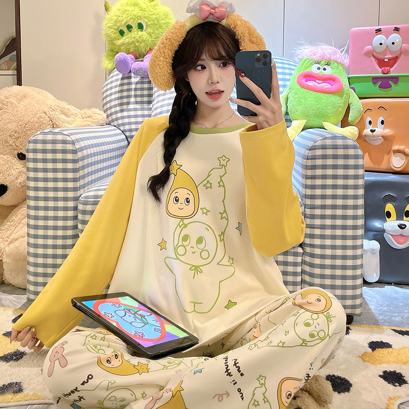 2026春秋季女童睡衣新款长袖纯棉初中生休闲卡通女大童家居服套装