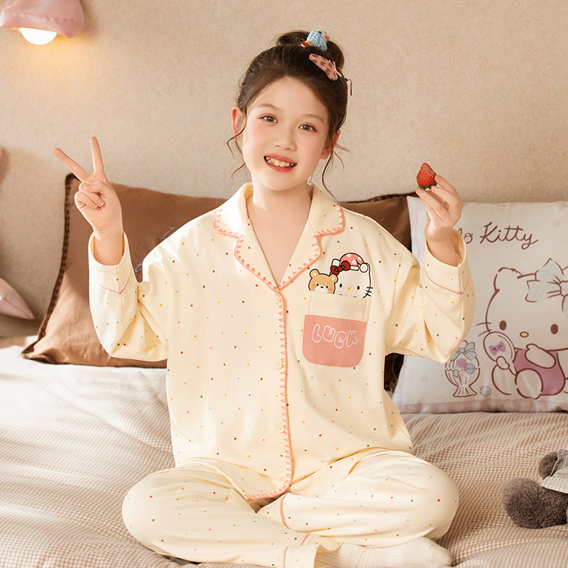 女童睡衣春秋季款儿童纯棉长袖2026新款中大童女孩可爱家居服套装