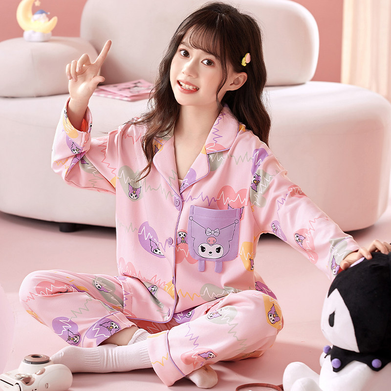 2026春秋款儿童睡衣精梳棉长袖中大童女孩6-12岁库洛米家居服套装,童装/婴儿装/亲子装,家居服套装,淘宝优惠券,粉丝福利购,淘宝优惠卷