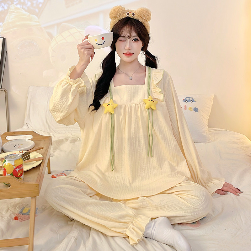 初中生女孩春秋季新款睡衣2026女童纯棉长袖宫廷风公主家居服套装