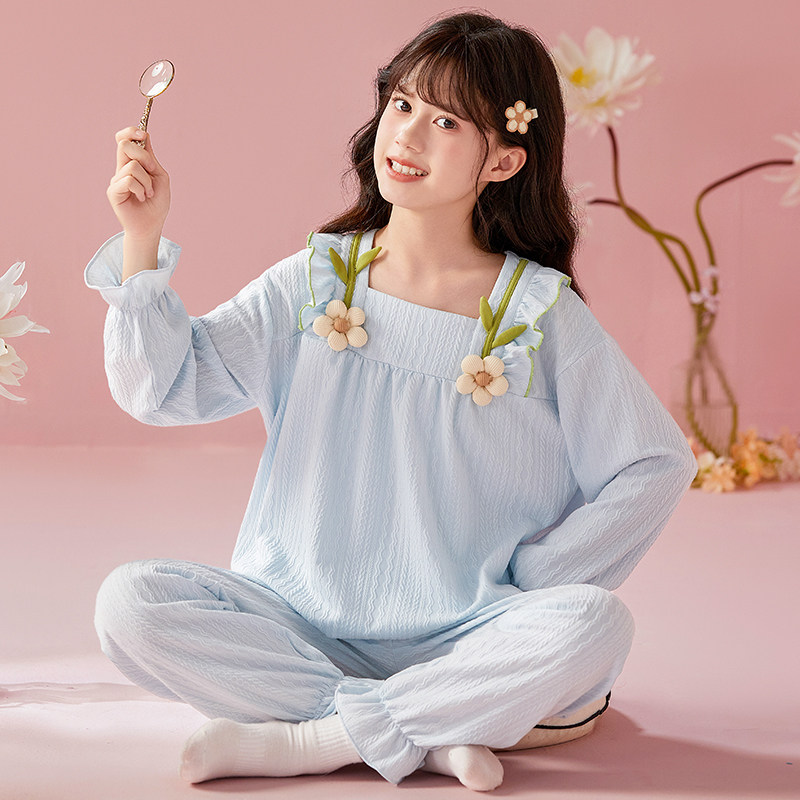 女童睡衣2026春秋季长袖款宫廷风纯棉中大童女孩6-12岁套头家居服