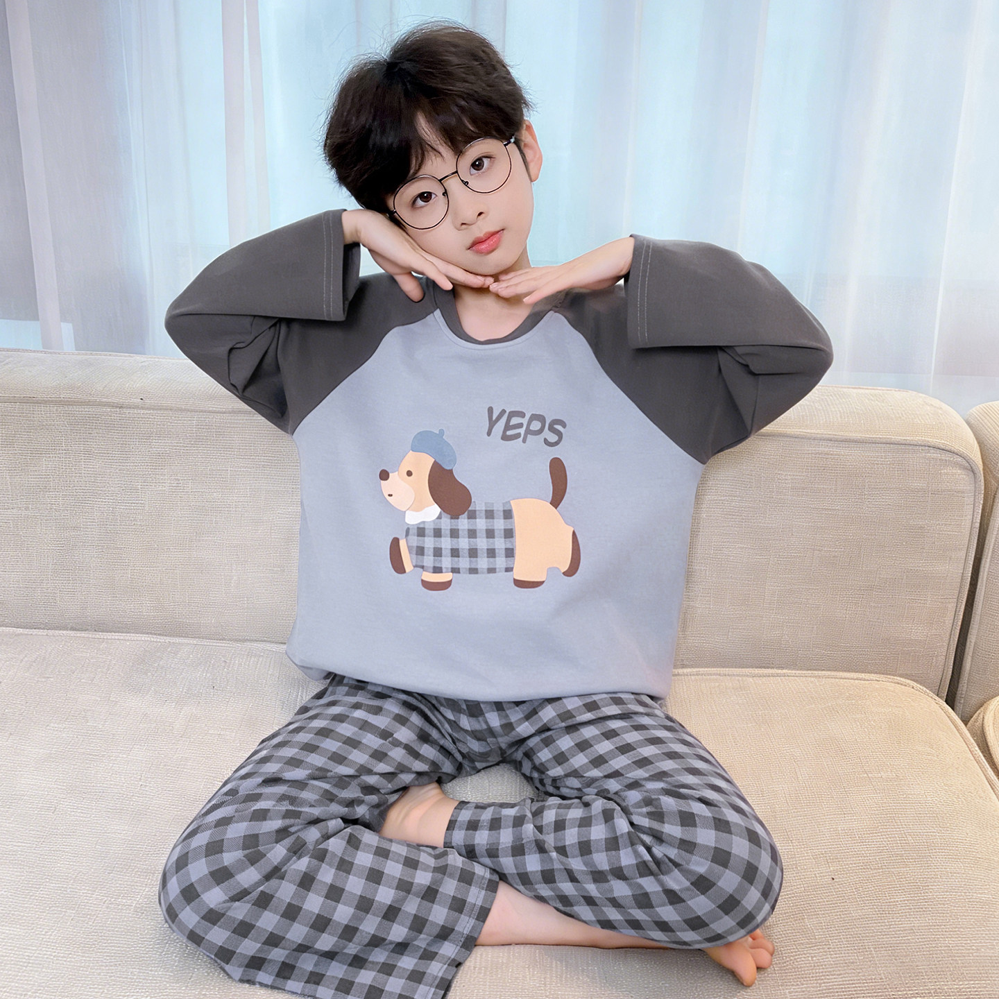 儿童纯棉睡衣男童春秋季新款6-12岁男孩长袖套装中大童卡通家居服