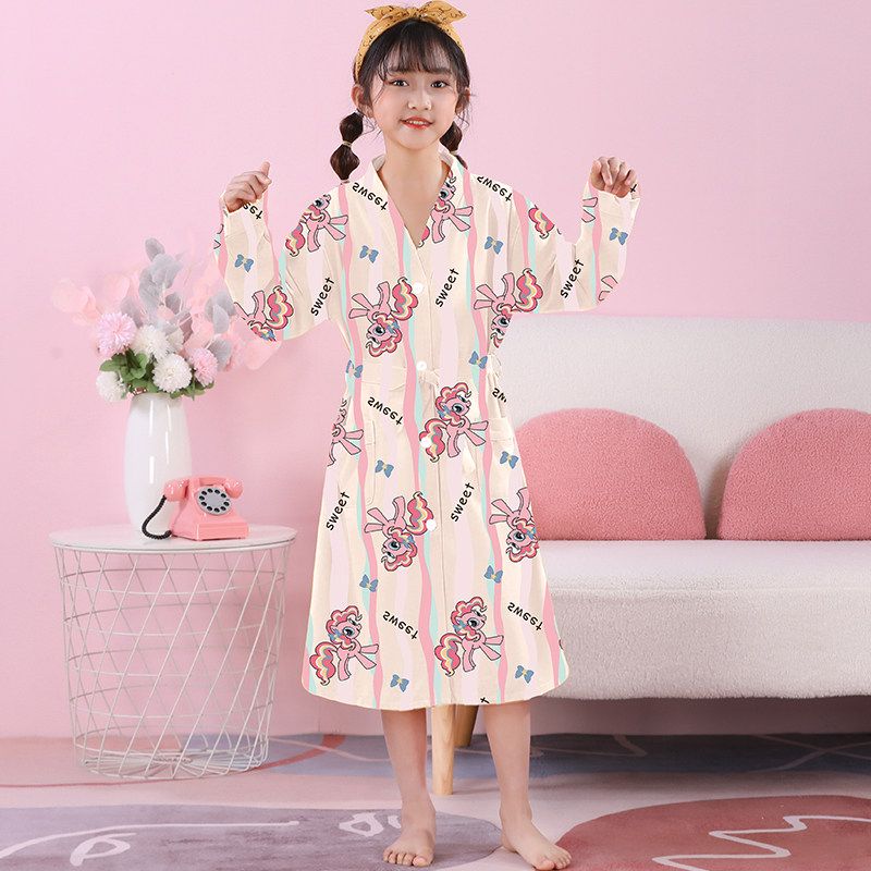 女童睡袍长袖春秋夏款精梳棉儿童浴袍睡衣小马宝莉女中大童家居服