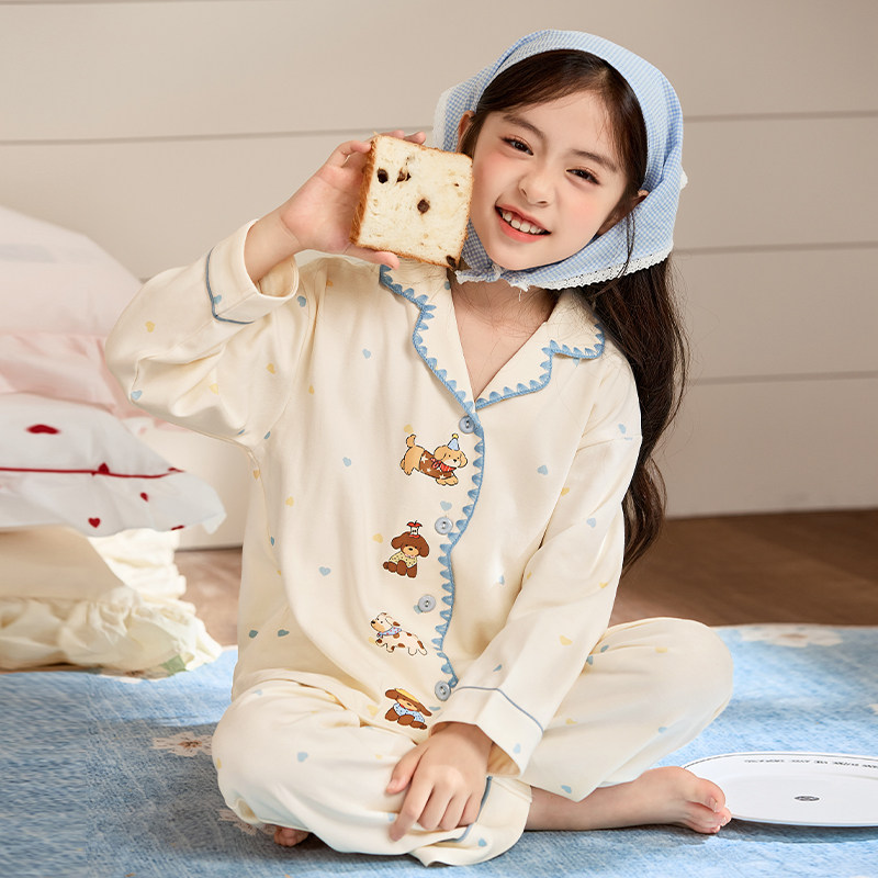 女童睡衣纯棉春秋季新款卡通长袖中大童女孩可外穿开衫家居服套装