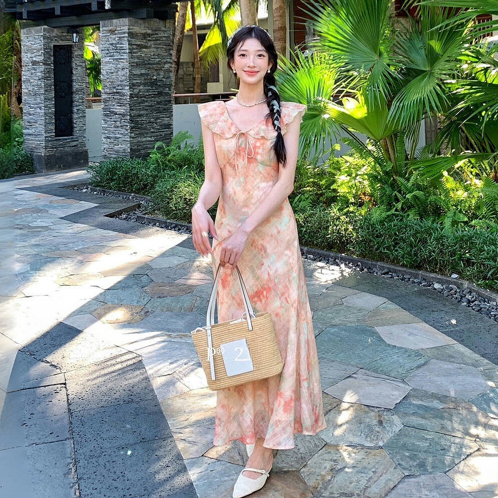 夏季法式复古渲染碎花长裙连衣裙