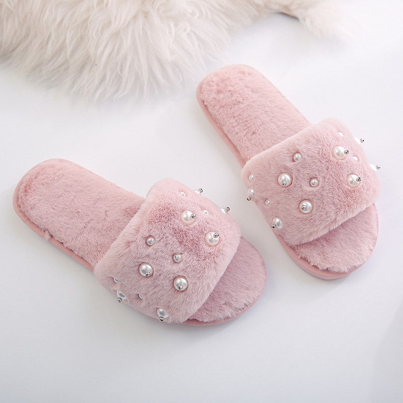 Maomao slipper winter new pattern Pearl Flat bottom non-slip Toe one word Plush slipper indoor Floor mopin the Women's Shoes, slipper, Word tow category - from Buy2taobao.com to provide professional Taobao agent buy service
