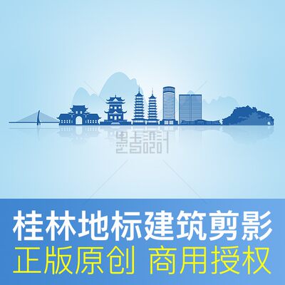 广西桂林市剪影旅游城市形象宣传地标建筑天际线会议背景插画素材