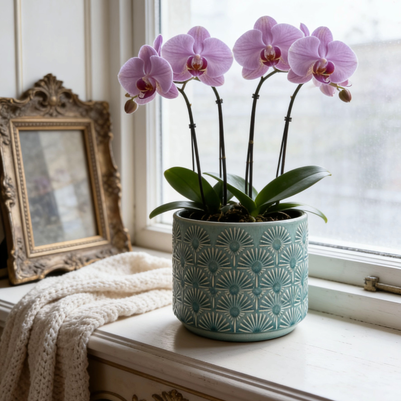 北欧陶瓷浮雕花冰裂釉蝴蝶兰花盆复古家居软装轻奢艺术透气简约