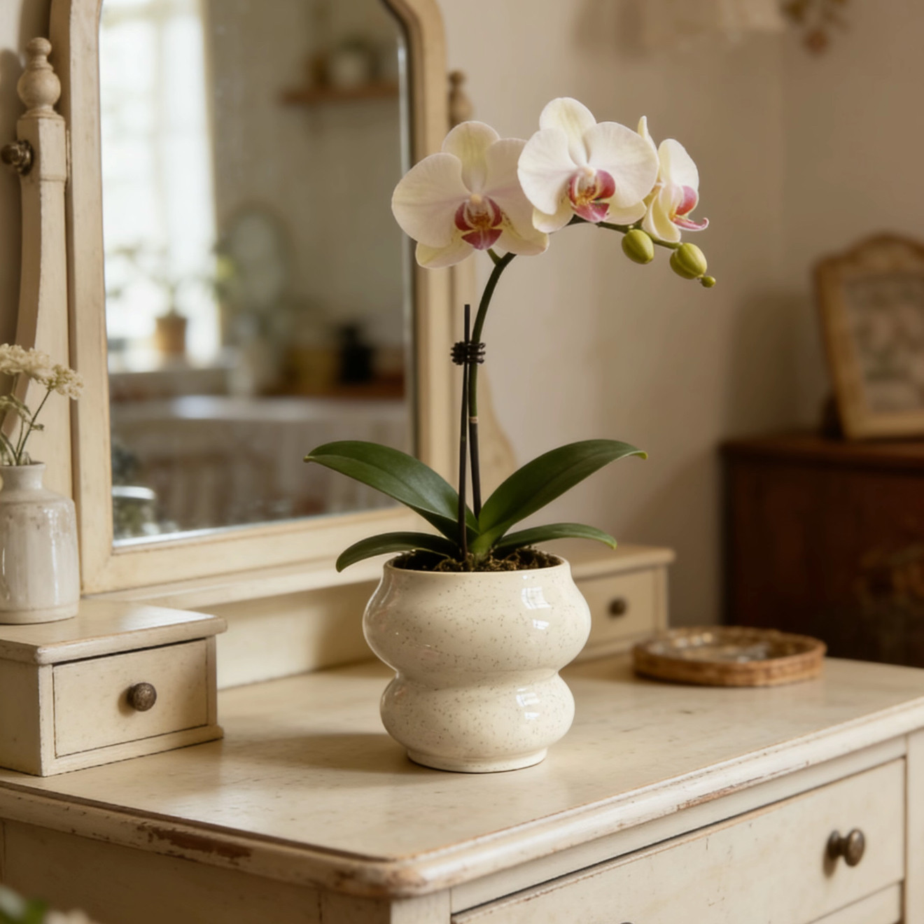 北欧陶瓷浮雕花冰裂釉蝴蝶兰花盆复古家居软装轻奢艺术透气简约