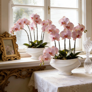 简约白色釉陶瓷花盆蝴蝶兰蕙兰异形花器侘寂风宋代美学禅意家居