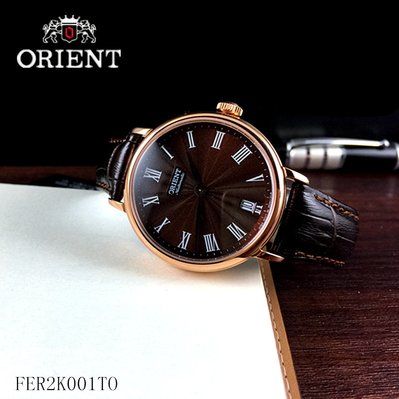 日本orient东方双狮手表 全自动正品皮带机械女表日历FER2K001TO