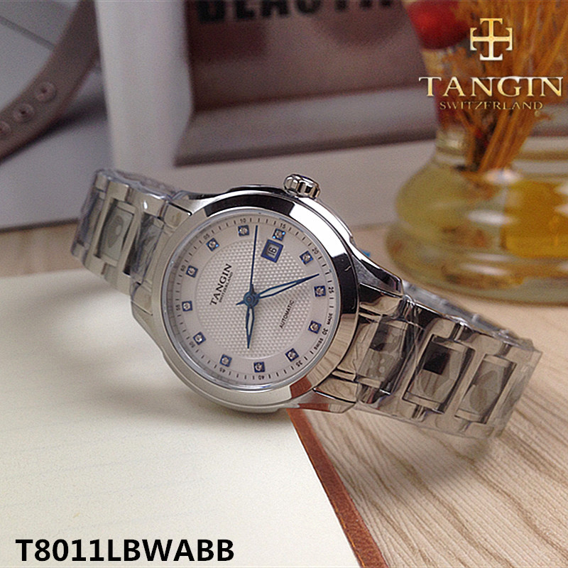 正品tangin天珺手表 全自動機(jī)械女表情侶女士T8011LBWABB日歷8011