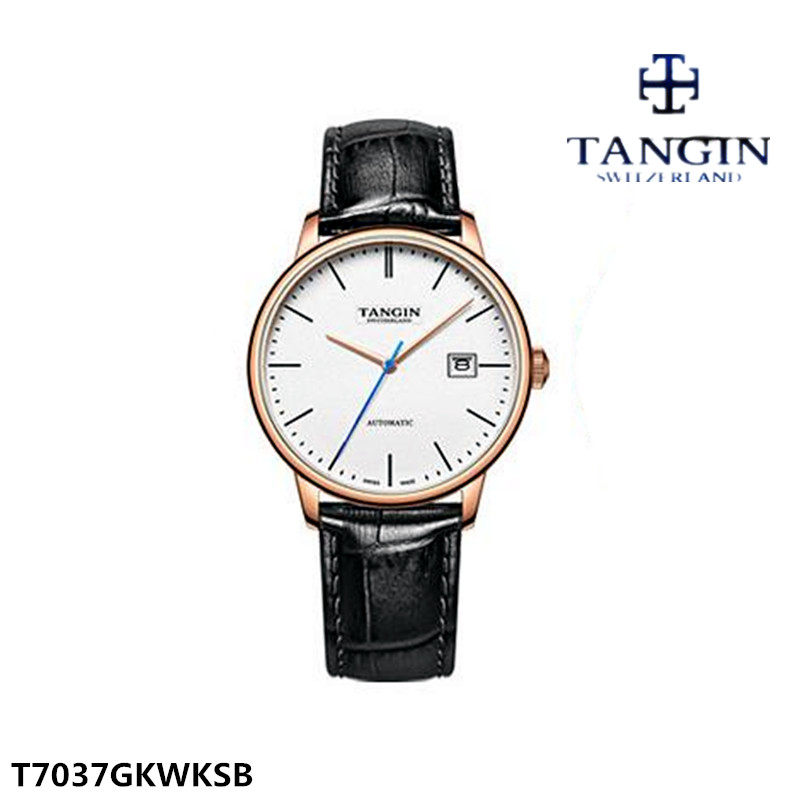 瑞士tangin天珺男士手表 正品自动机械表透底t7037gkwksb皮带7037