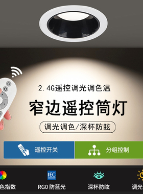 智能遥控调光调色筒灯嵌入式家用客厅无主灯防眩led无极调光射灯