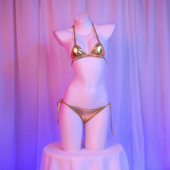 金色迷你比基尼 私房系带睡衣 银色亮面绑带内衣性感家居服二次元