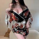 性感荷官在线发pai 和服睡裙低胸高开叉睡衣浴衣家居服