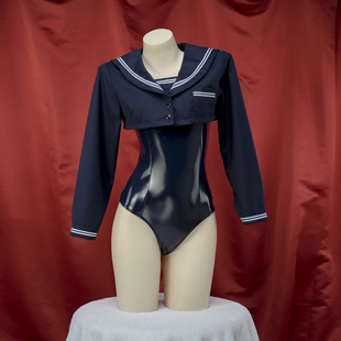 短款水手服搭配皮革连体衣 私房写真家居服性感二次元睡衣长袖