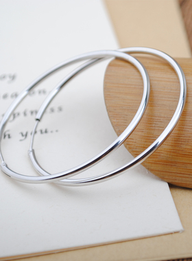 光面耳圈圈S925纯银大耳圈防过敏欧美极简耳环夸张素圈潮流耳坠女