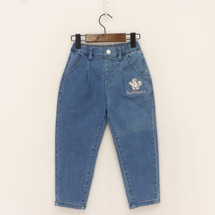 D1D 女童松紧腰亮片皇冠粉字母弹力小脚牛仔裤 B春秋款 童装