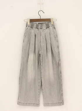 内销春秋款童装 母女亲子装浅灰前褶皱莱赛尔阔腿牛仔裤   DD