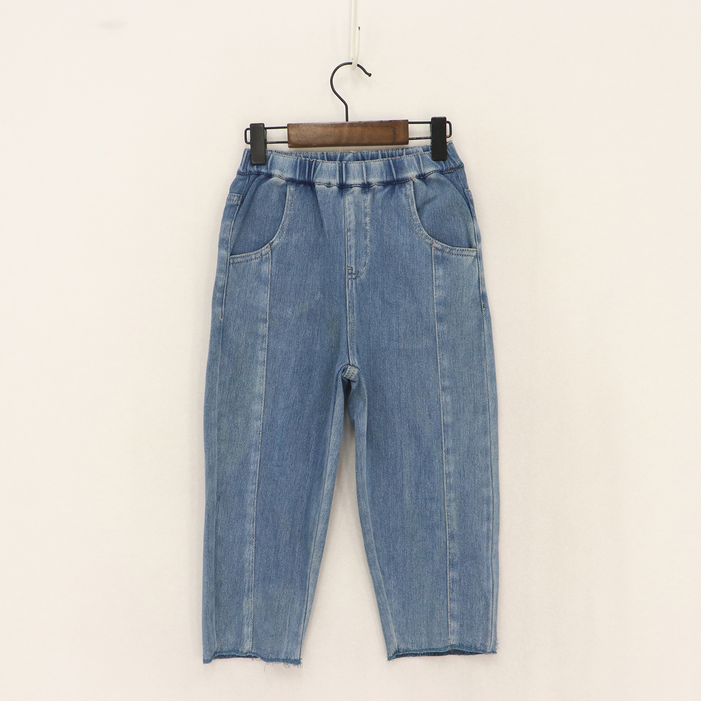 毛圈料后黄标裤脚锁边修身小直筒