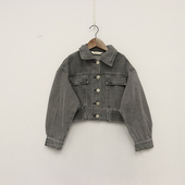 童装 女童两色翻盖后松紧腰短款 牛仔外套 内销春秋款