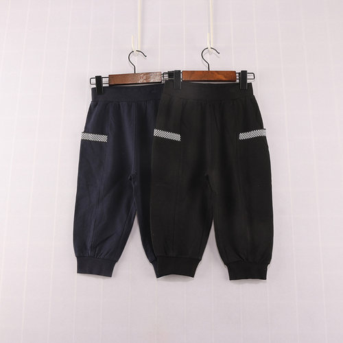 男童口袋格子薄款舒适休闲七分裤