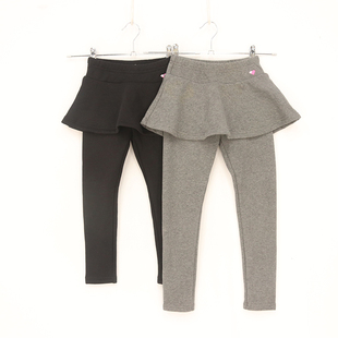 B冬款童装    女童两色刺绣爱心假两件九分加绒裤裙     D2