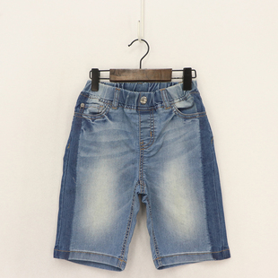 韩单夏款童装    男童两侧深印后口袋白标牛仔五分裤  D1o-2-3