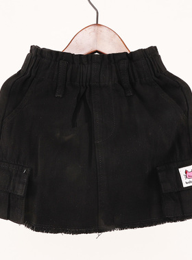 内销夏季新品 女童短裙黑色毛边纯棉牛仔裙  DD