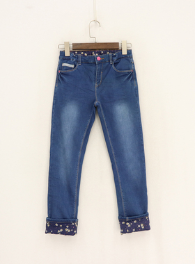 B秋冬款童装   女童内腰后口袋花朵拼接棉布内里修身小直筒   D1M