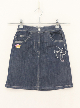 欧美P家夏款童装   女童白线蝴蝶结刺绣卡通牛仔半裙    DD