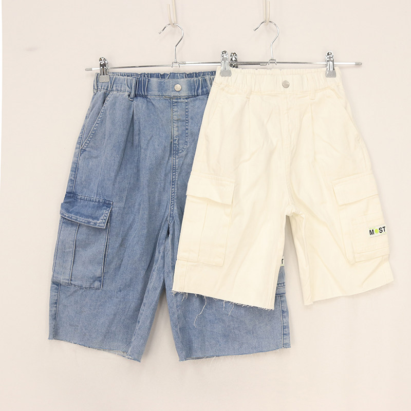 B夏款童装   男童两色松紧腰工装口袋切边牛仔五分裤  D2
