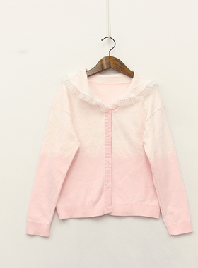 春秋款童装     女童白粉渐变翻领网纱开衫针织外套DD