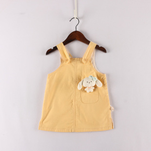 内销夏款 女童肩带双层里布纯棉两侧开叉背带裙 童装