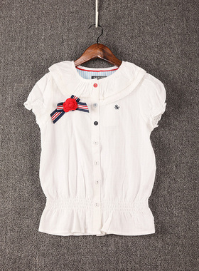 欧美夏季新品  女童娃娃领排扣薄款类裙泡泡袖纯棉短T恤  93D-2-3