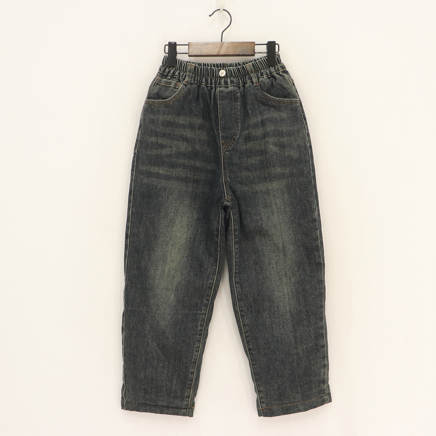 双层磨毛里布后口袋黑黄皮标直筒