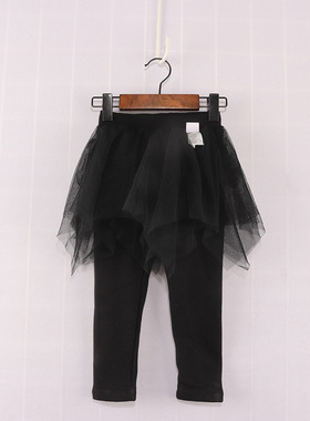 B女童黑色加绒加厚百搭打底裤高弹纱裙裤冬季保暖童装DD