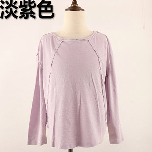 欧美夏季新品 女童薄款长袖淡紫色粉色T恤