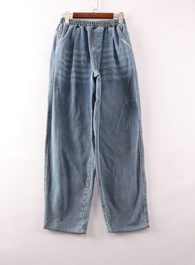 秋冬童装    女童字母刺绣后口袋深印爱心弹力老爹裤牛仔裤DD