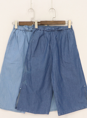 B夏款童装 女童松紧腰裤脚两侧开叉珍珠纯棉七分薄款阔腿裤   D1c