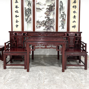 徽派八仙桌中堂六件套四件套酸枝木花梨木红木实木中式柜子平条案